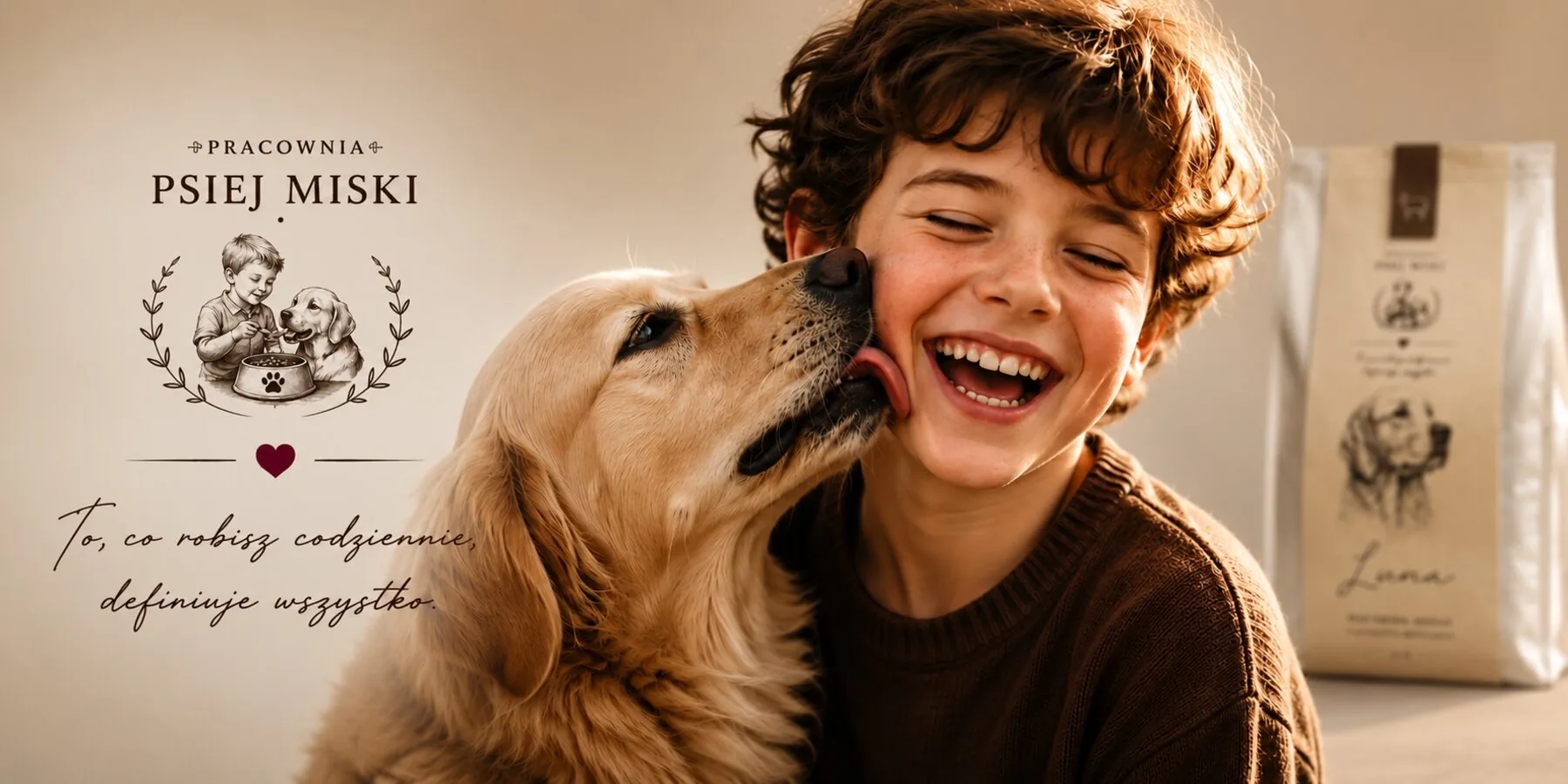 Golden retriever obok karmy Pracownia Psiej Miski